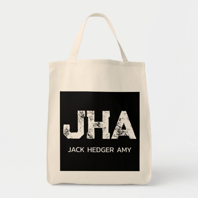 TOTE BAG BLANC MONOGRAMME TROIS LETTRES NOM NOIR NATUREL (Devant)