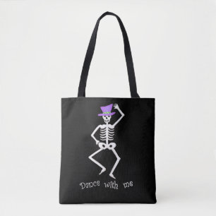 Tote Bag Blanc Sketon Bones Danse Halloween Noir