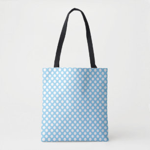 Tote Bag Blanc sur Bébé Bleu Moyen Taille Pois Motif
