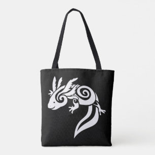 Tote Bag Blanc sur la salamandre tribale noire de Mexicain