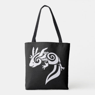 Tote Bag Blanc sur la salamandre tribale noire de Mexicain