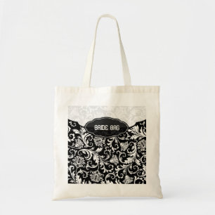 Tote Bag Blanc Sur Le Motif De Damas Floral Noir 2 Monogram