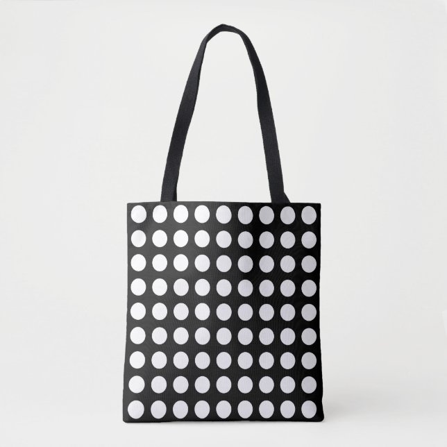 Tote Bag Blanc sur noir Grand Motif Pois horizontal (Devant)