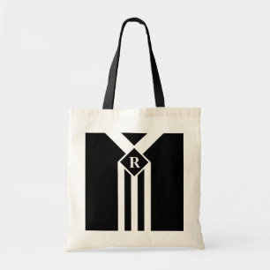 Tote Bag Blancs et Chevrons sur Noir avec Monogramme