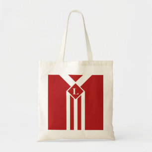 Tote Bag Blancs et Chevrons sur Rouge avec Monogramme