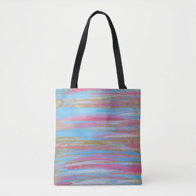 Tote Bag Bleu Abstrait, rose et doré (Devant)