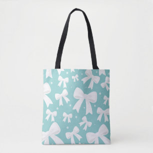 Tote Bag Bleu avec perles et nœuds blancs Coquette
