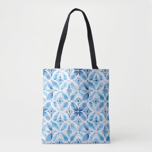 Tote Bag Bleu Blanc Batik Floral  (Devant)