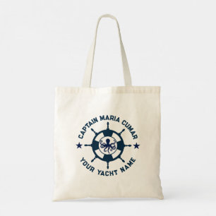 Tote Bag Bleu Blanc Nautique Roue de bateau Octopus Vintage