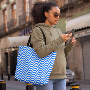 Tote Bag Bleu blanc ondulé rayures psychédélique hypnotique