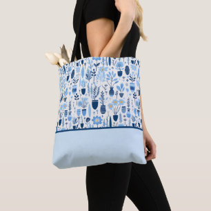 Tote Bag Bleu, Blanc, Plante de conteneur Jaune, Bloc de co
