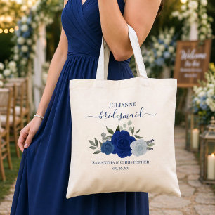 Tote Bag Bleu Bohème Chic Roses Cadeau de Mariage pour Demo