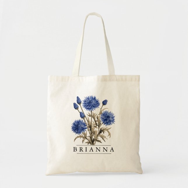 Tote Bag Bleu Chic Botanique-Personnaliser-Budget (Devant)