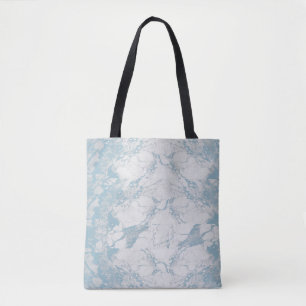 Tote Bag Bleu clair et Motif Marbre blanc