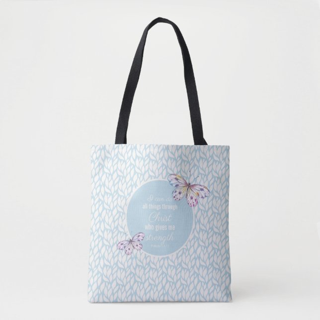 Tote Bag Bleu clair Philippiens 4:13 Papillon (Devant)