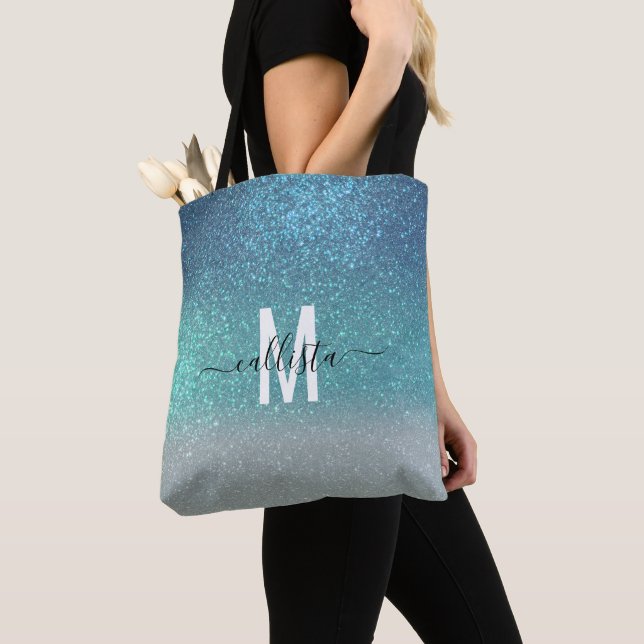 Tote Bag Bleu clair Turquoise Parties scintillant brillante (De près)