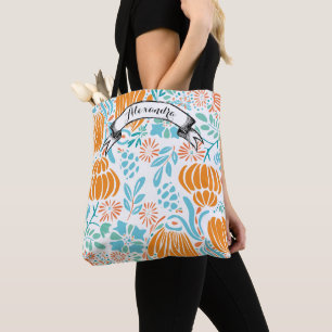 Tote Bag Bleu, corail et menthe Floral moderne