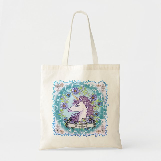 Tote Bag Bleu Daisy Unicorn (Devant)