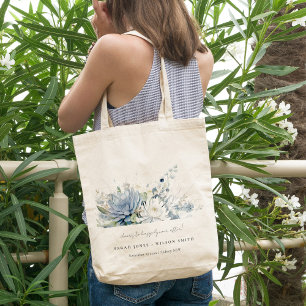 Tote Bag Bleu doux Vert Succulent Mariage botanique fleuri