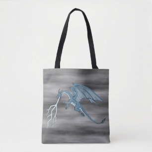 Tote Bag Bleu Dragon cracher la foudre