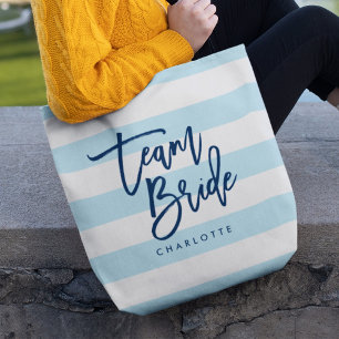 Tote Bag Bleu en pastel et le blanc barre la jeune mariée