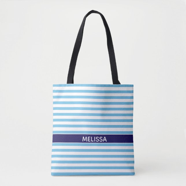 Tote Bag Bleu Et Blanc Personnalisés (Devant)