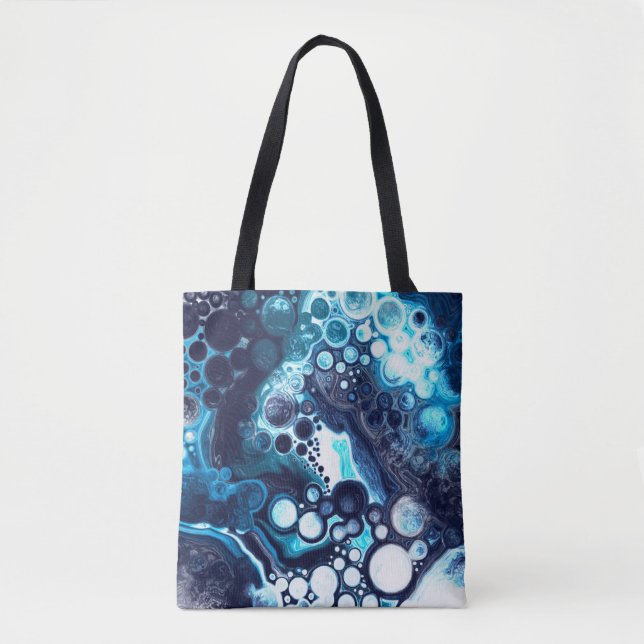 Tote Bag Bleu et Marbre blanc Fluid Art (Devant)