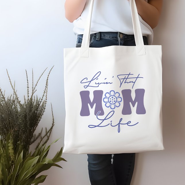 Tote Bag Bleu et pourpre amusant Vie de maman (Créateur téléchargé)