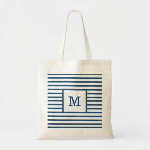 Tote Bag Bleu foncé et Blancs Monogramme personnalisé