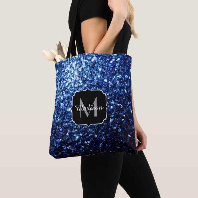 Tote Bag Bleu foncé foncé brillant parties scintillant scin (De près)