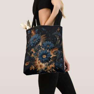 Tote Bag Bleu foncé Marine & or Rustique Floral Glam Boho