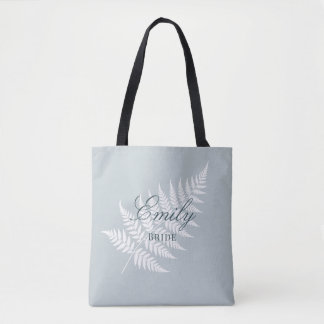 Tote Bag Bleu Glacé Blanc Fougère Élégant Pastel Mariage