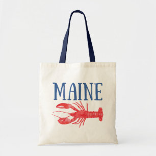 Tote Bag Bleu Maine Texte Aquarelle rouge Homard