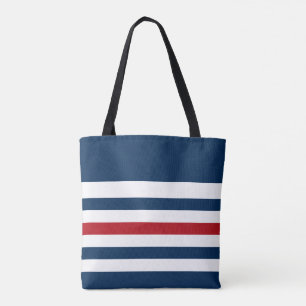 Tote Bag Bleu marine, blanc et rouge barré
