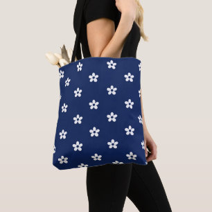 Tote Bag Bleu marine & floral blanc