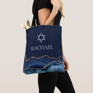 Tote Bag Bleu marine or juif Bat Mitzvah personnalisé