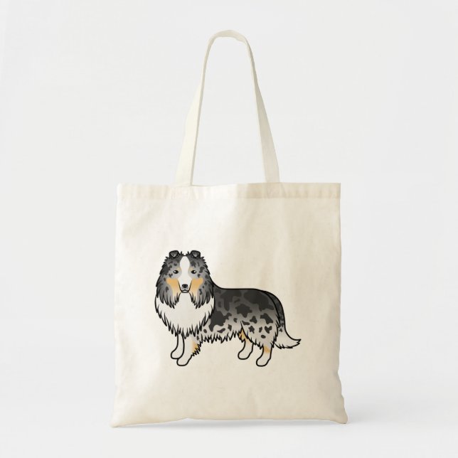 Tote Bag Bleu Merle Shetland Sheepdog Sheltie Dessin Chien (Devant)
