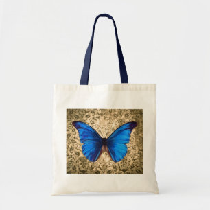 Tote Bag Bleu monarque papillon damassé art Vintage