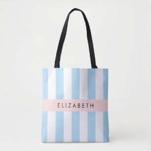 Tote Bag Bleu, Motif rayé, Lignes, Votre Nom