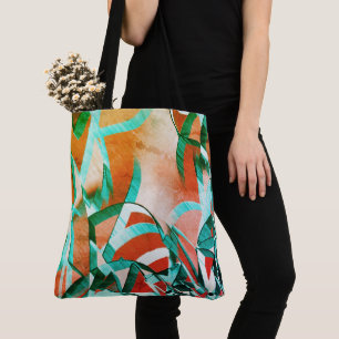 Tote Bag Bleu ou cyan stries sur l'orange rougeâtre rustiqu