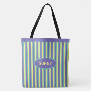 Tote Bag Bleu Pervenche Élégant et Rayures Jaunes