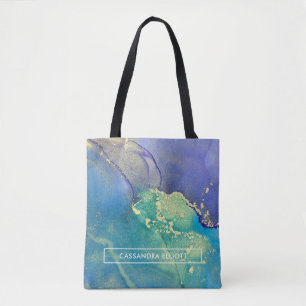 Tote Bag Bleu pourpre et or Abstrait