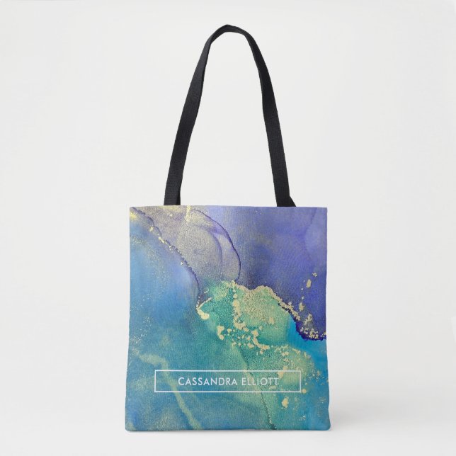 Tote Bag Bleu pourpre et or Abstrait (Devant)