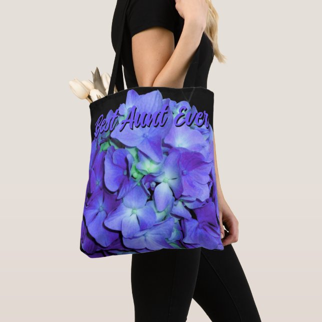 Tote Bag Bleu pourpre Hydrangée fleurs violettes Meilleure  (De près)