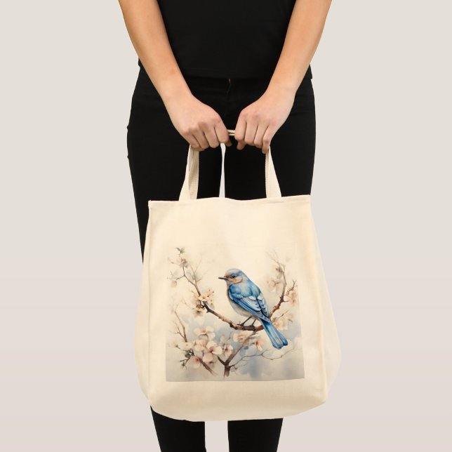 Tote Bag Bleu printanier dans l'arbre florissant (Devant (produit))