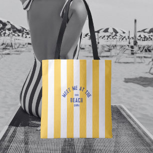 Tote Bag Bleu Rencontrez-Moi À La Plage Cabana Jaune Bande
