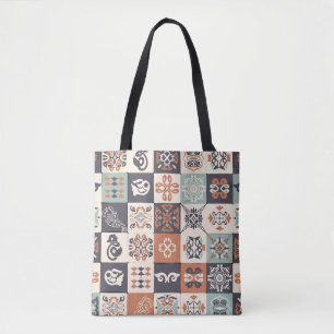 Tote Bag Bleu rétro, blanc et orange Azulejos Motif Lisb