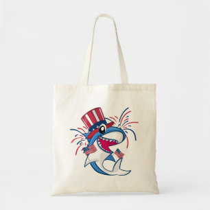 Tote Bag Bleu rouge Patriotique 4 juillet requin