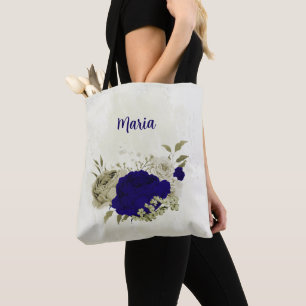 Tote Bag Bleu royal beige floral