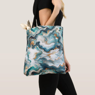 Tote Bag Bleu sarcelle or blanc marbre moderne Agate 